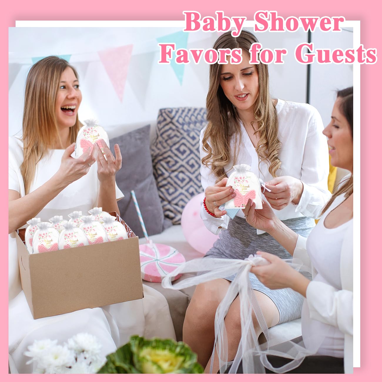 50Sets Butterfly Baby Shower Favors for Guests Butterfly Soap Favors Handmade Scented Soap with Thank You Cards Organza Bags for Gender Reveal Baptism Decorations Wedding Bridal Return Gift(50, Pink)
