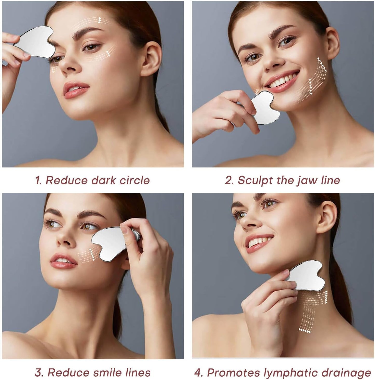 Metal Gua Sha Facial Tools, 100% 304 Stainless Steel Guasha Tool for Face, Premium Guasha Set for Face, Body, Gua Sha Stone for Tighten Skin