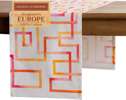 Maison d' Hermine Table Runner 100% Cotton Single Layer Table Runners 108 inches Long Decorative for Home Kitchen Dining Party Wedding Bridal Shower Spring Summer (Summer Maze, 14.50" x 108")
