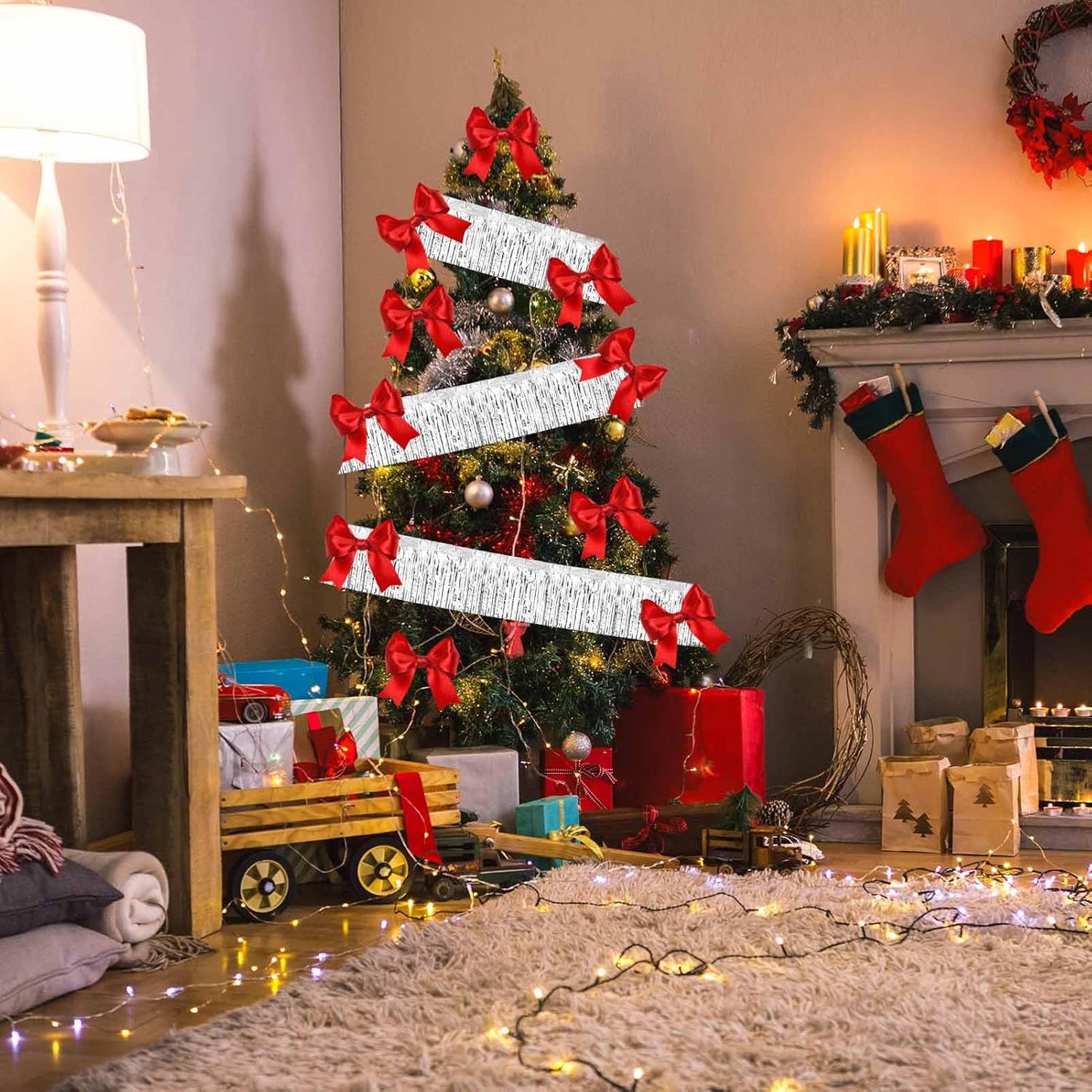 3 Pack 10 Long Silver Metallic Foil Fringe Garland Wall Hanging Tassle Banner, Mother's Day, Easter, Parade Floats, Birthday, Theme Party, Wedding Party Decorations