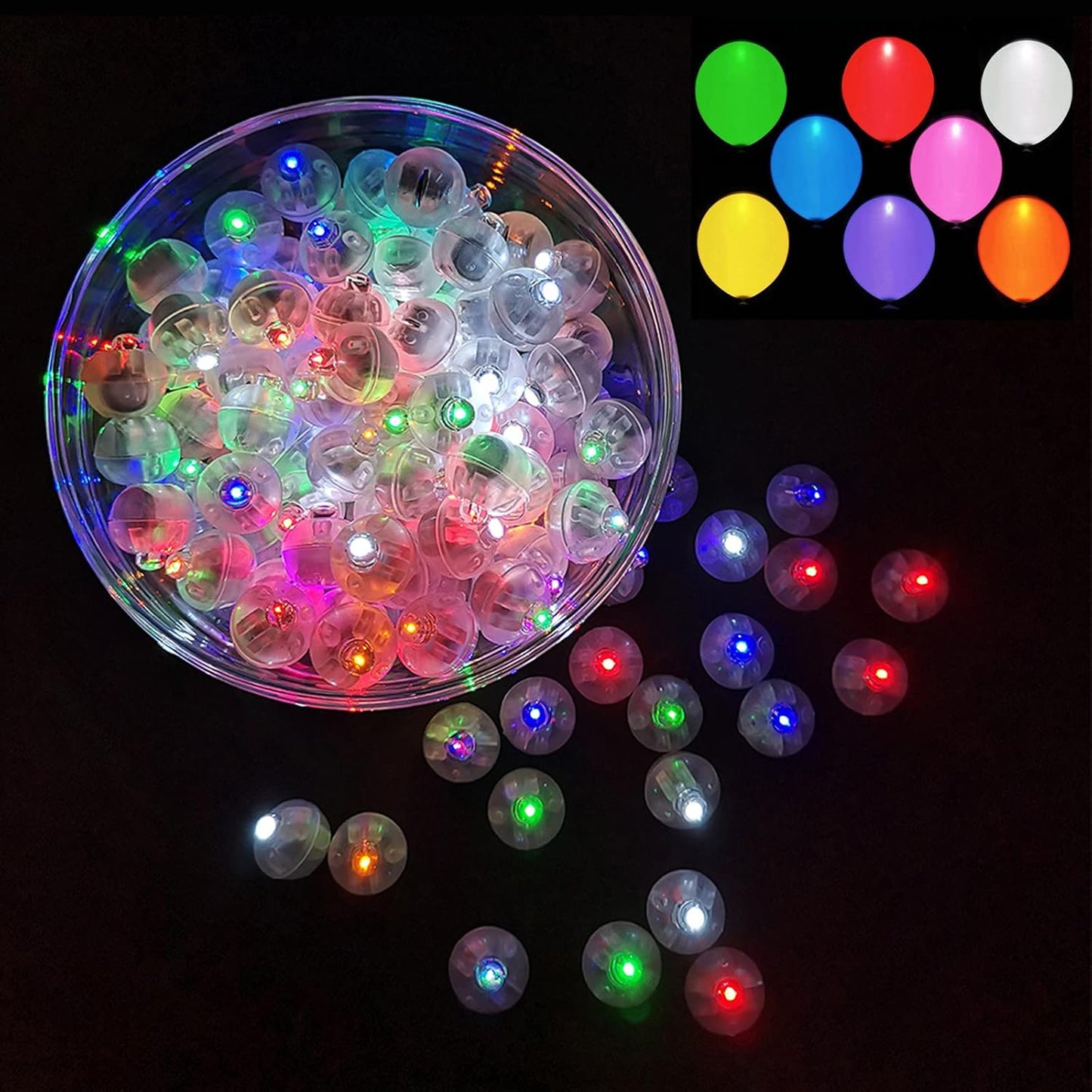 50pcs Multicolor LED Balloon Lights, Rainbow-Colored Round LED Flash Mini Ball Lights for Paper Lanterns, Balloons, Indoor/Outdoor Party, Event, Wedding, Halloween, Christmas Decorations