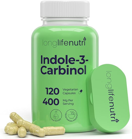 Indole-3-Carbinol 400mg - 120 Vegeterian Capsules, 4-Month Supply, Organic Supplement for Hormone Balance & Cellular Health, Lab Tested, Made in USA