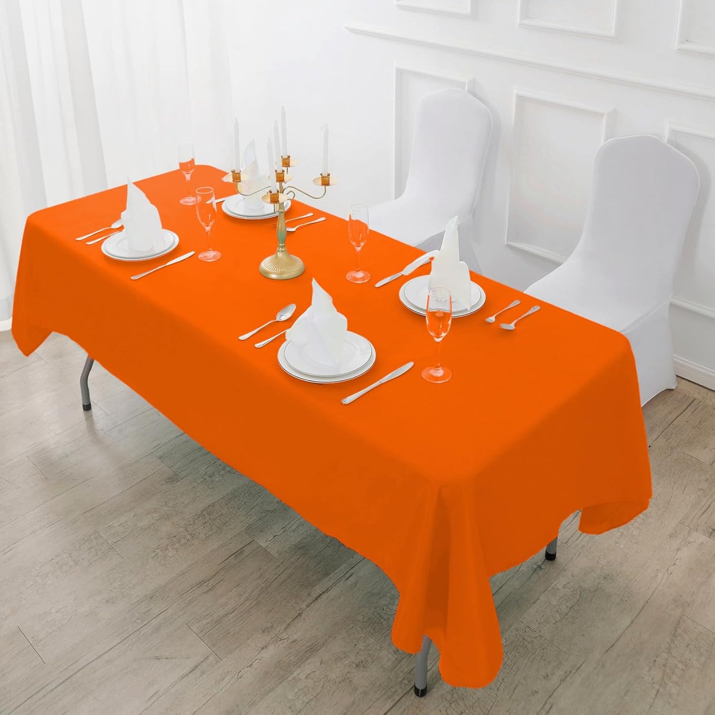 Fokitut 2 Pack Waterproof Rectangle Tablecloth, 60x84 Inch, Stain Resistant and Wrinkle Polyester Table Cloth, Fabric Table Cover for Kitchen Dining, Wedding, Party, Holiday Dinner-Orange