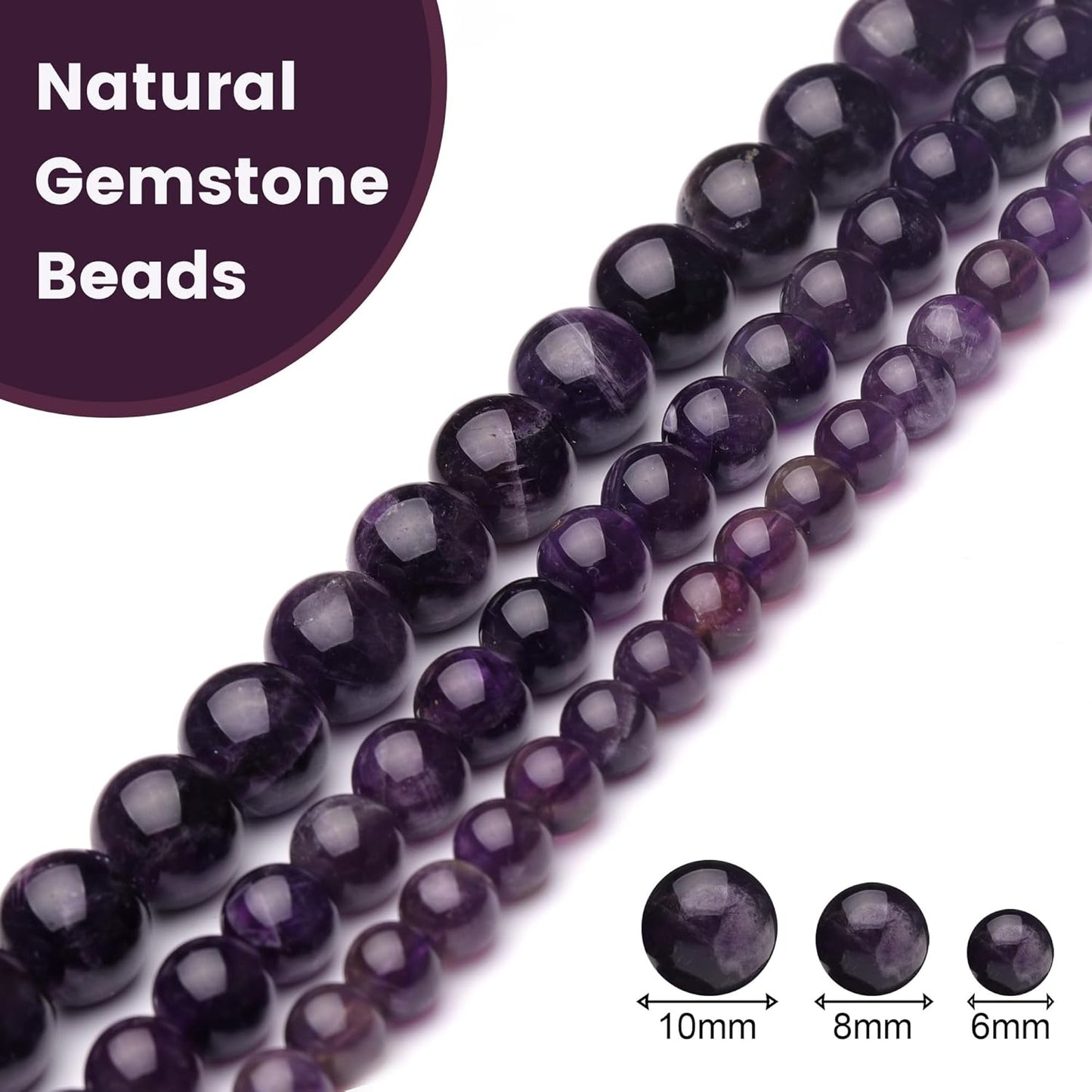 6mm Natural Crystal Beads for Jewelry Making,Amethyst Polished Smooth Round Gemstone Beads for Bracelet Necklace 15 Inch