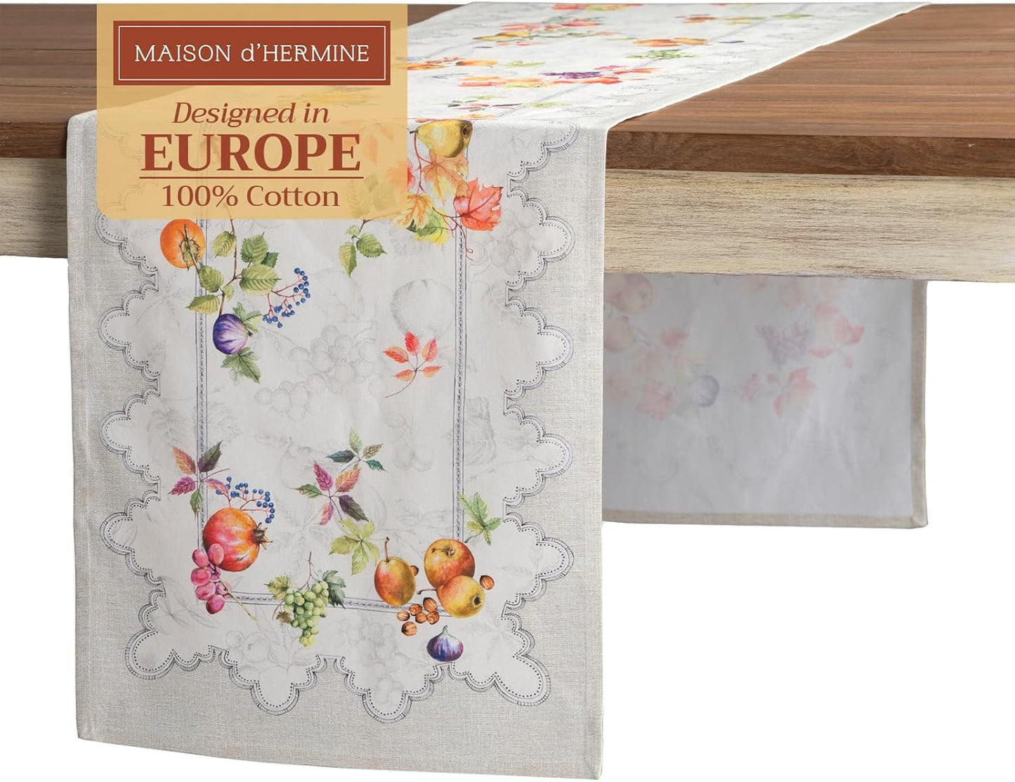 Maison d' Hermine Table Runner 100% Cotton Single Layer Table Runners 108 inches Long for Thanksgiving Christmas Decorations Home Kitchen Dining Party Wedding (Fruit D'Hiver, 14.5" x 108")