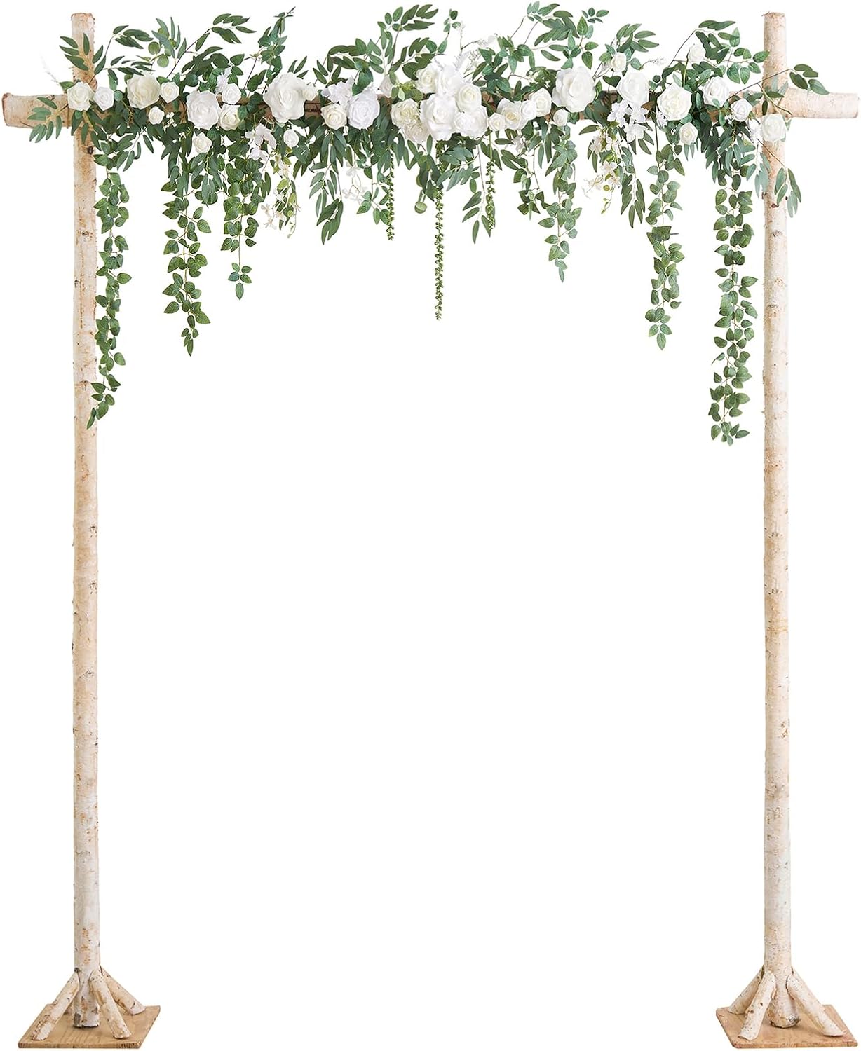 Ling's Moment Backdrop Floral Garland 6.5FT Artificial Wedding Arch Flowers Sage Green Decor, White Ceremony Reception Hanging Eucalyptus Rose Arbor Arrangement Outdoor Party Swag Home Decorations