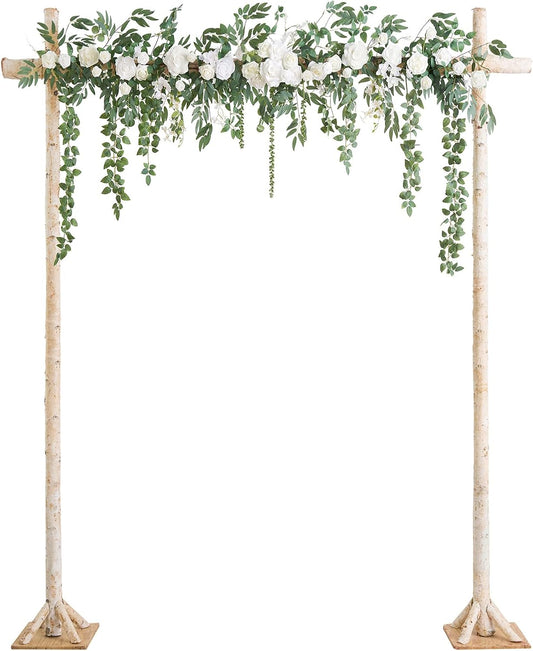 Ling's Moment Backdrop Floral Garland 6.5FT Artificial Wedding Arch Flowers Sage Green Decor, White Ceremony Reception Hanging Eucalyptus Rose Arbor Arrangement Outdoor Party Swag Home Decorations