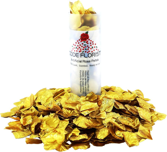 CODE FLORIST 1100 PCS Silk Rose Petals for Valentine's Day,Fake Rose Petals for Romantic Night,Wedding,Proposal Anniversary Flower Decorations(Separated,Scented,Gold)