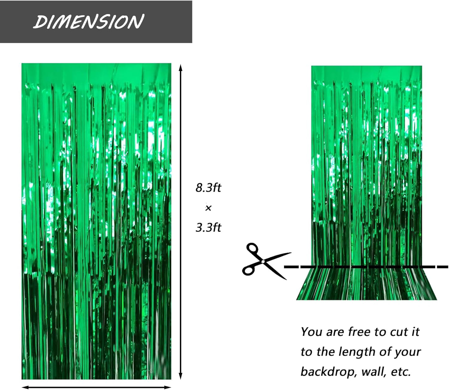 Green Foil Fringe Curtain 3.3×8.3FT 6 Packs, Metallic Tinsel Curtains Party Streamers for Birthday Graduation Baby Shower Decoration (6pcs,3.3FT×8.3FT, Green)