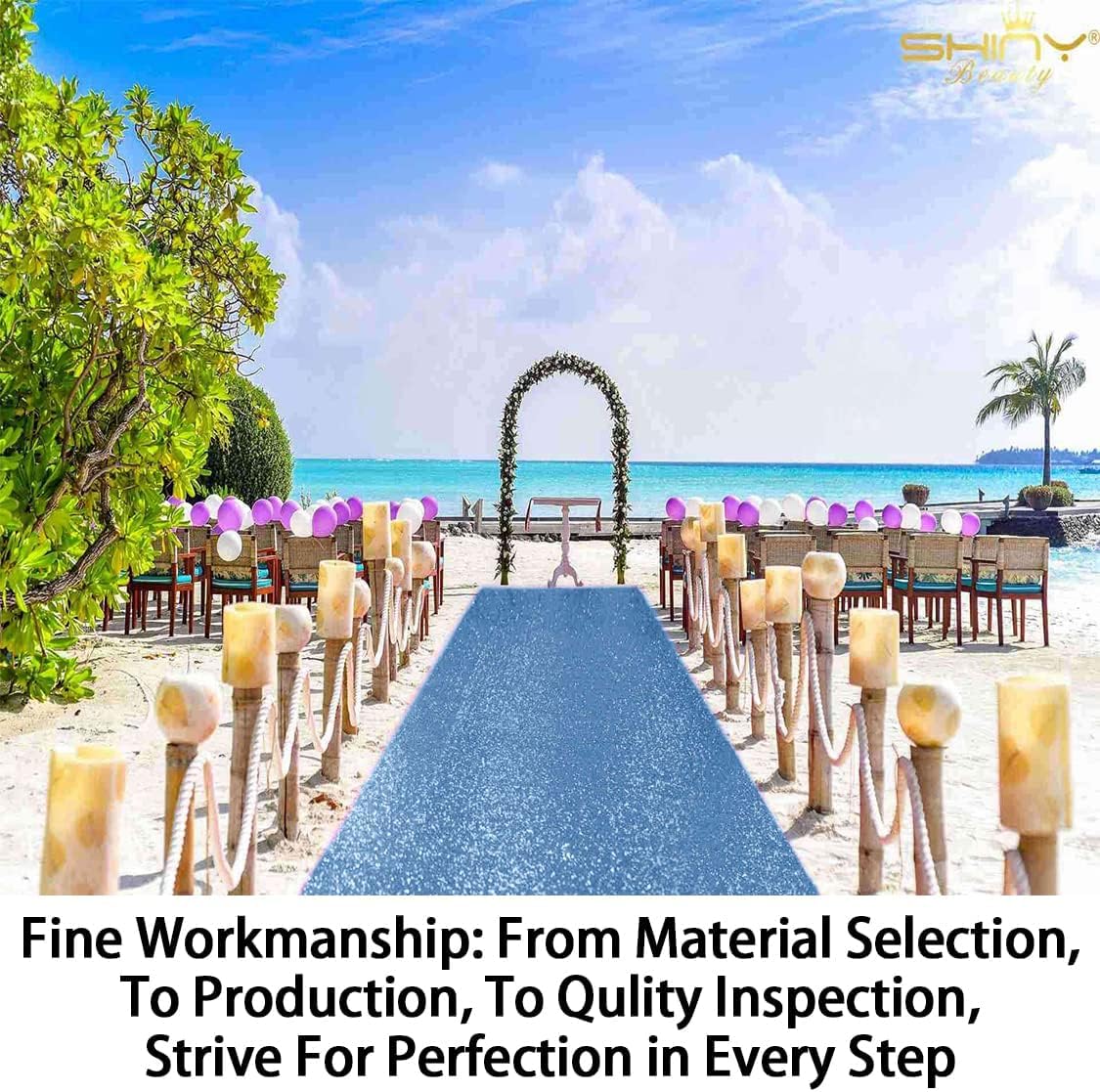 ShinyBeauty Baby Blue Sequin Aisle Runner 4x15 Feet - Sparkling Wedding Aisle Carpet for Indoor Ceremonies, Bridal Showers, Receptions