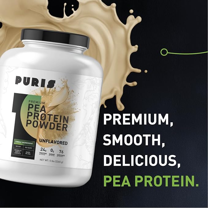 PURIS Premium Pea Protein - 5lb Tub, 100% Made in The USA, Unflavored, Vegan, Gluten Free, Dairy Free, Non GMO, Plant-Based Protein, Keto, BCAA