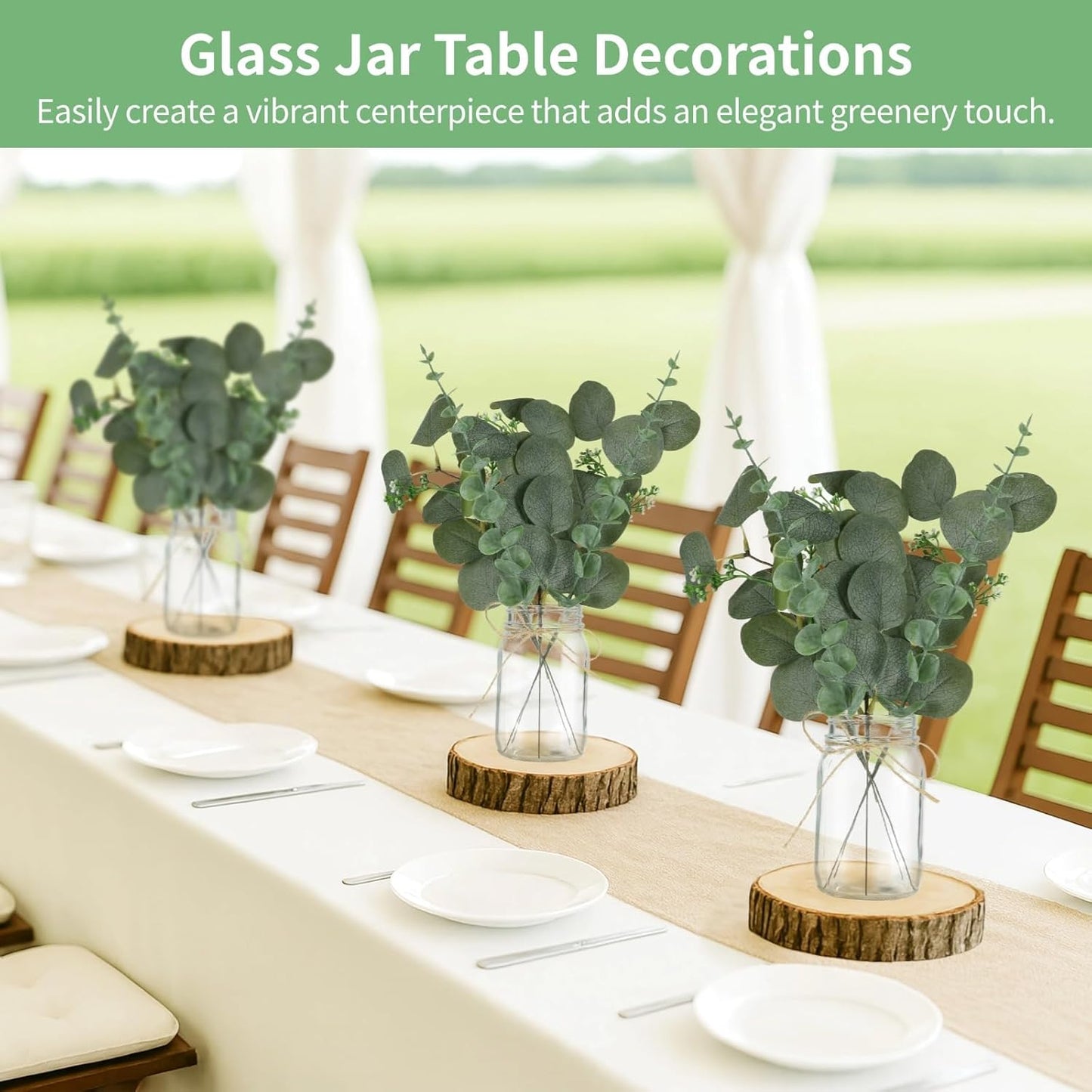 10 Set Mason Jar Centerpieces for Tables Centerpiece with Eucalyptus Breath, Clear Glass Mason Jar Vases with Rope, Wedding Table Centerpieces Bridal Shower Engagement Reception Rustic Farmhouse Decor
