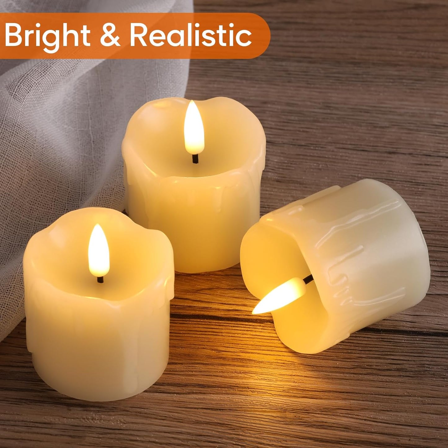Eywamage Ivory Dripping Wax Flameless Votive Candles with Remote Batteries, 2x2 in Flickering Christmas LED Candles Set of 6