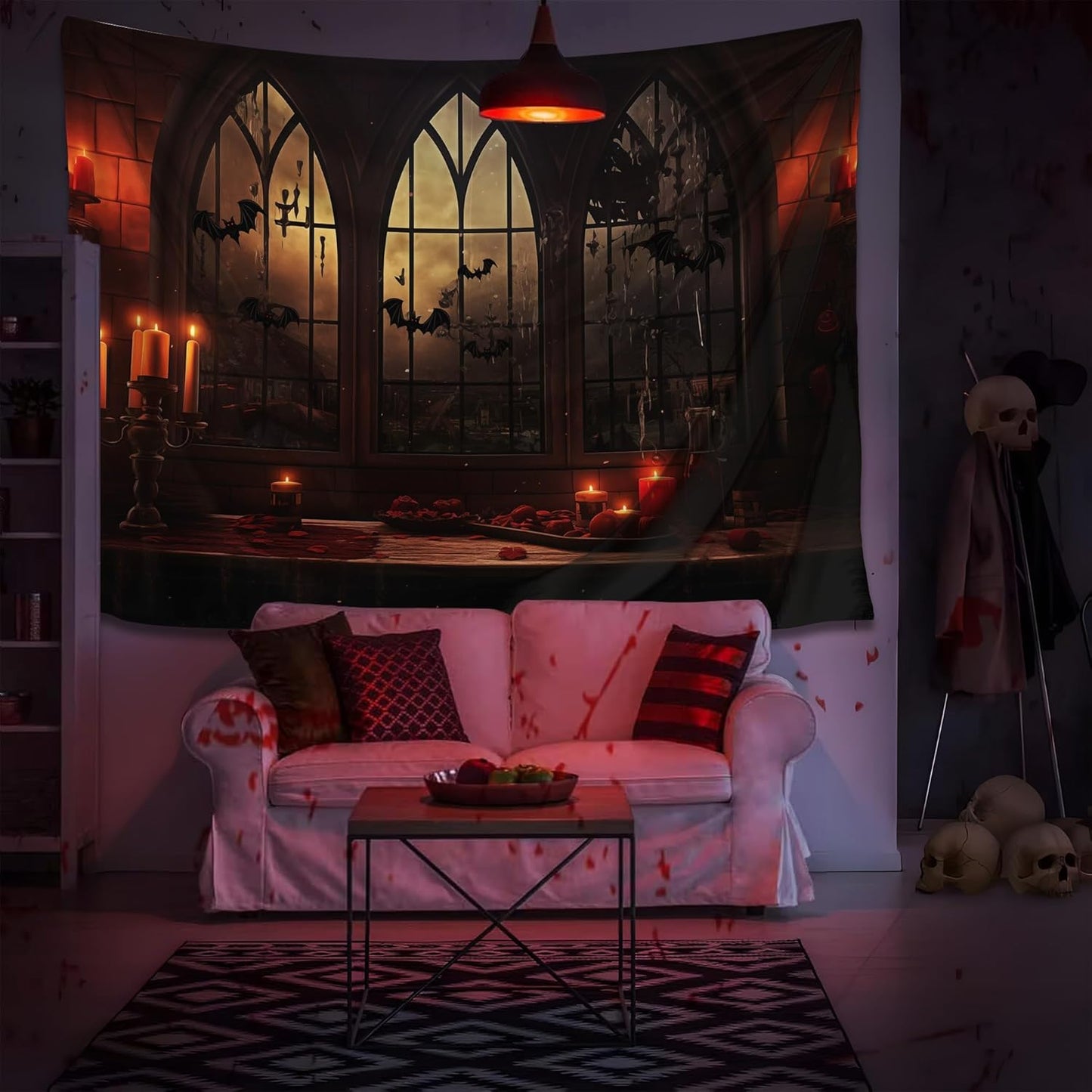 QGHOT Halloween Tapestry Wall Hanging Horror Castle Window Tapestry Gothic Spooky Backdrop Vampire Medieval Tapestries for Bedroom Living Room Dorm Wall Art Decor (78.7"x59.1")