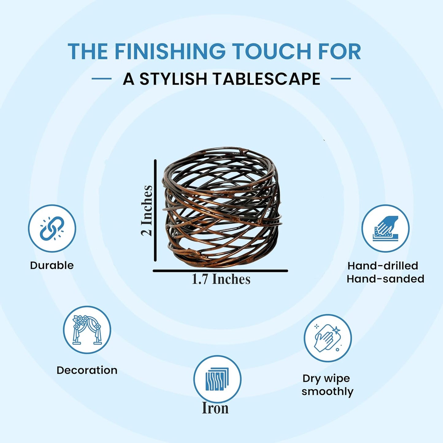 Twisted Wire Mesh Napkin Rings Holders Set of 12 - Heavy Duty Metal Napkin Rings for Décor, Dinner, Party, Wedding, Christmas, Gathering, Everyday Use, Gifting (Bronze) - CLEENTABLE