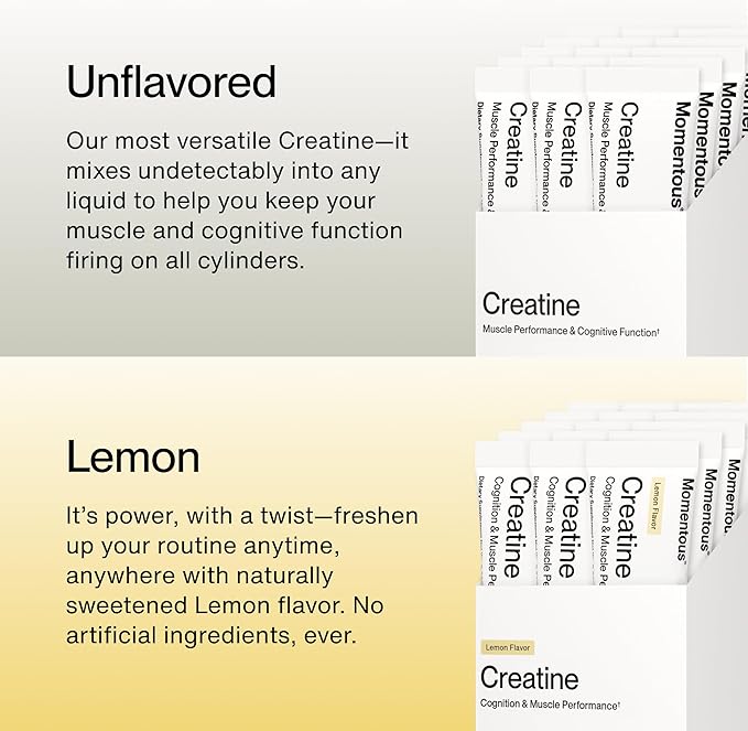 Momentous Creatine Lemon Monohydrate Powder - Creapure Creatine Powder - Supports Strength, Lean Muscle, & Recovery for Men & Women - NSF Certified for Sport - 6.49 g per Serving - 15 Servings