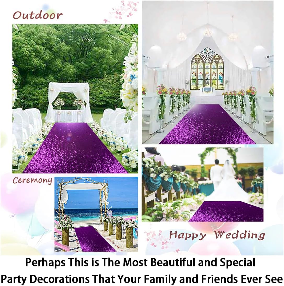 ShinyBeauty Purple Shimmer Aisle Runner, 4FTx15FT Glitter Wedding Carpet for Elegant Events