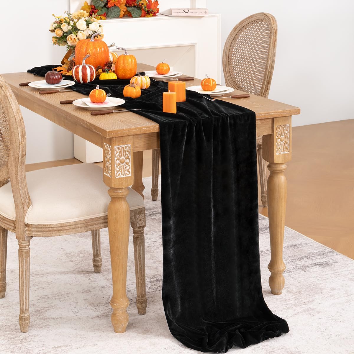 Black Velvet Table Runner Fall Halloween Black Table Runner 20 x 120 Inch Luxurious Elegant Velvet Fabric Thanksgiving Table Decorations for Christmas Dinner Wedding Bridal Baby Shower