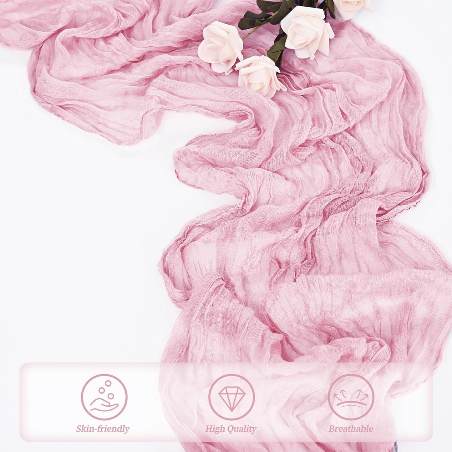 Light Pink Cheesecloth Table Runner 6 Pack 10FT Rustic Gauze Fabric Cheese Cloth Table Runner for Wedding 20 x 120 Inch Long Bridal Baby Shower Table Decorations Boho Sheer Birthday Party Table Decor