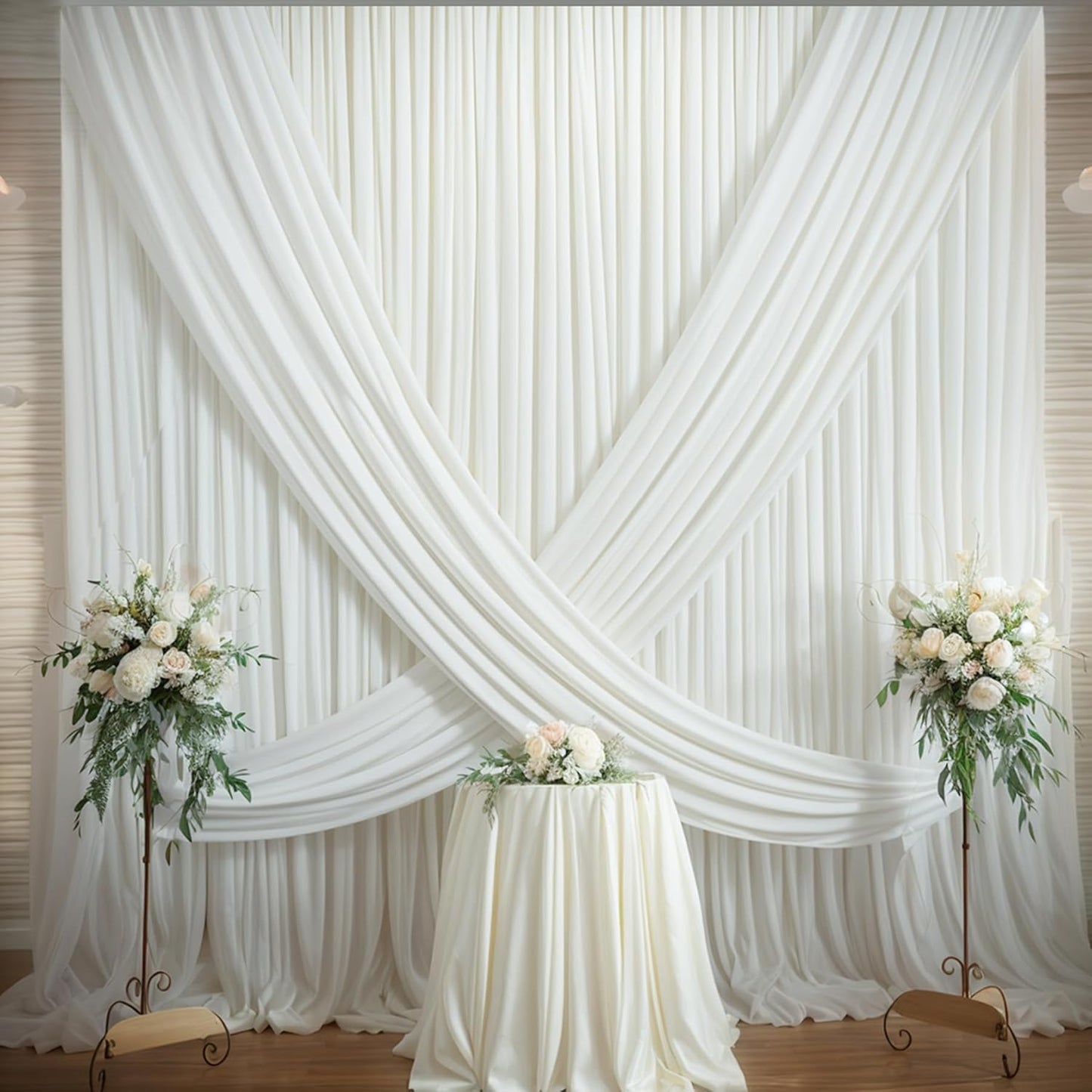 20×14ft Wrinkle Free Ivory Backdrop Curtain, Soft Silky Easy to Drape Cream Wedding Drapes for Backdrop, 4 Panels 5×14ft Photo Backdrop Curtains for Parties Birthday Photography Background Cloth