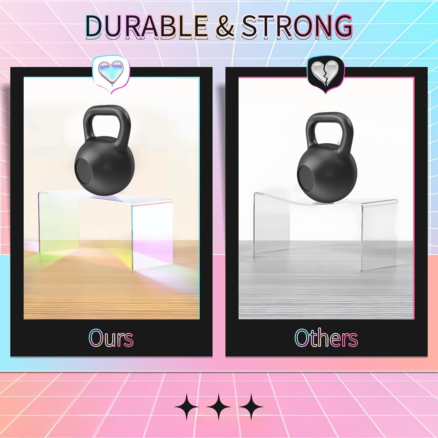 Iridescent Acrylic Display Risers, 6pcs Rainbow Display Stand Rectangular Stands Showcase Transparent Display Shelf for Dessert Cupcake Collectibles Figures Jewelry Perfume