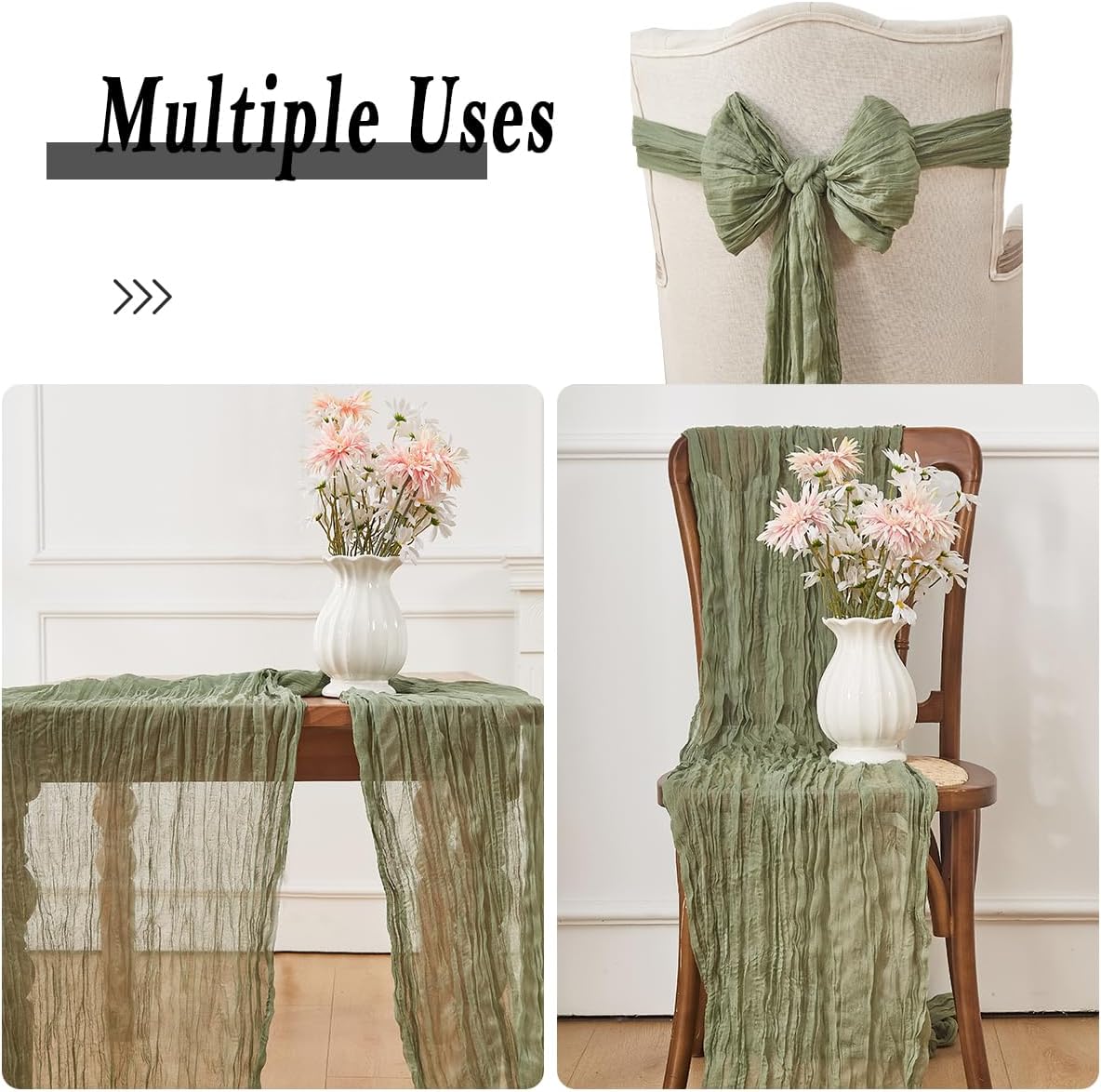 Sage Green 1 Pack Cheesecloth Table Runner 120 Inch 10 FT Boho Rustic Gauze for Wedding Baby Shower Party Farmhouse Summer Home Decor Washable