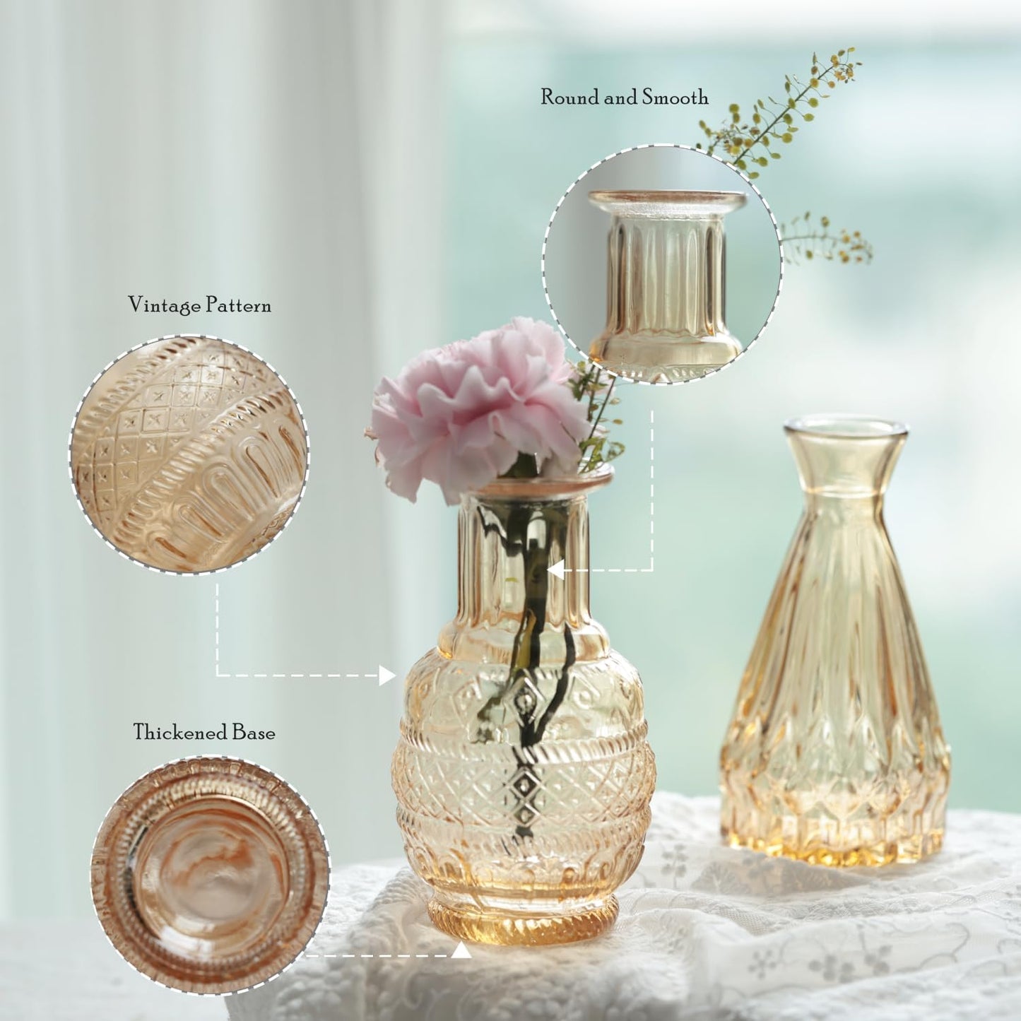 Bud Vases Set of 12,Glass Bud Vases in Bulk,Small Flower Vases for Centerpieces,Mini Vintage Vase for Wedding, Home Table Decor,Christmas,Party Decoration,Gold Amber