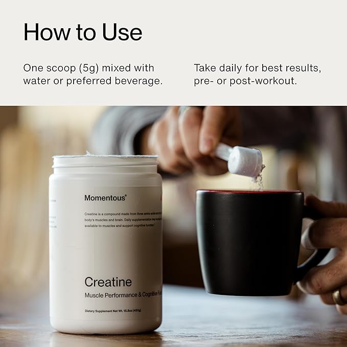 Momentous Creatine Lemon Monohydrate Powder - Creapure Creatine Powder - Supports Strength, Lean Muscle, & Recovery for Men & Women - NSF Certified for Sport - 6.49 g per Serving - 15 Servings