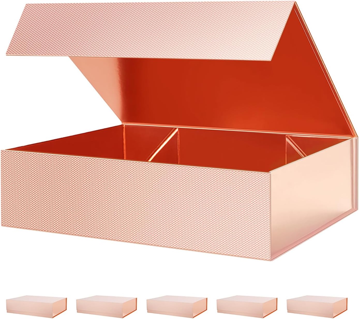 PACKHOME 6 Large Gift Boxes 13.5x10x3.5 Inches, Sturdy Shirt Boxes with Magnetic Lids for Multiple Occasions (Glossy Rose Gold)