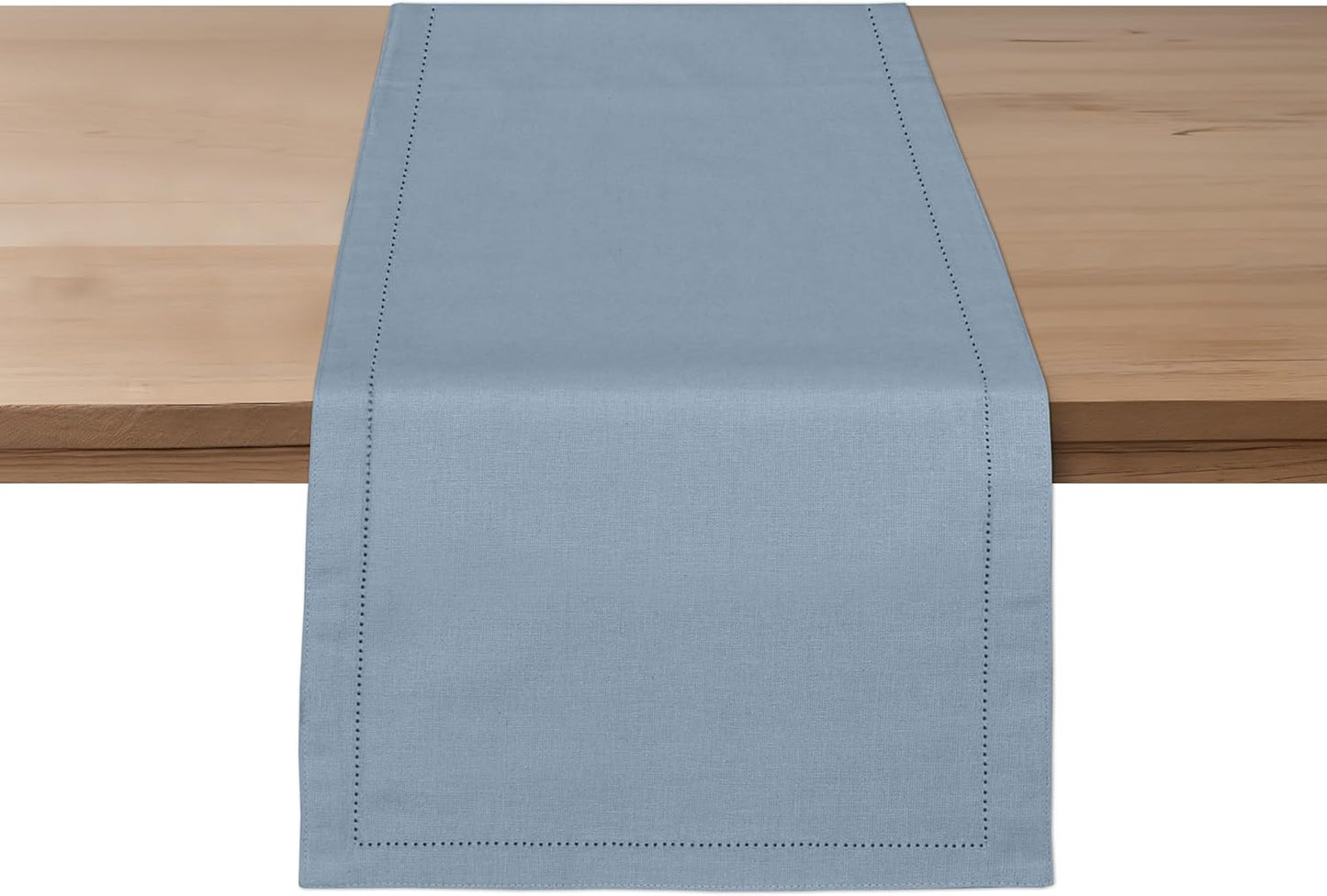 Ruvanti Linen Table Runner 108 Inches, Classic Hemstitch, Washable, Reusable, Non-Slipping, Stain Resistant- Perfect for Parties, Weddings, Dinners, Thanksgiving, Christmas, Indoor use – Grey