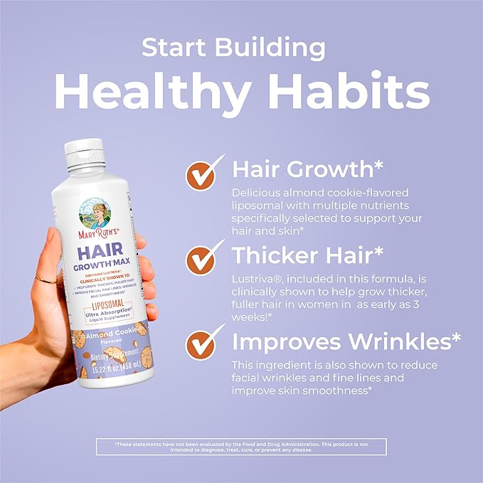 MaryRuth Organics Women's Hair Growth MAX Liposomal | with Lustriva® + Biotin 10000mcg + Pumpkin Seed Oil | Thicker Hair | Hair Care | Wrinkles, Fine Lines, Skin Care | Ages 18+ | 15.22 Fl Oz