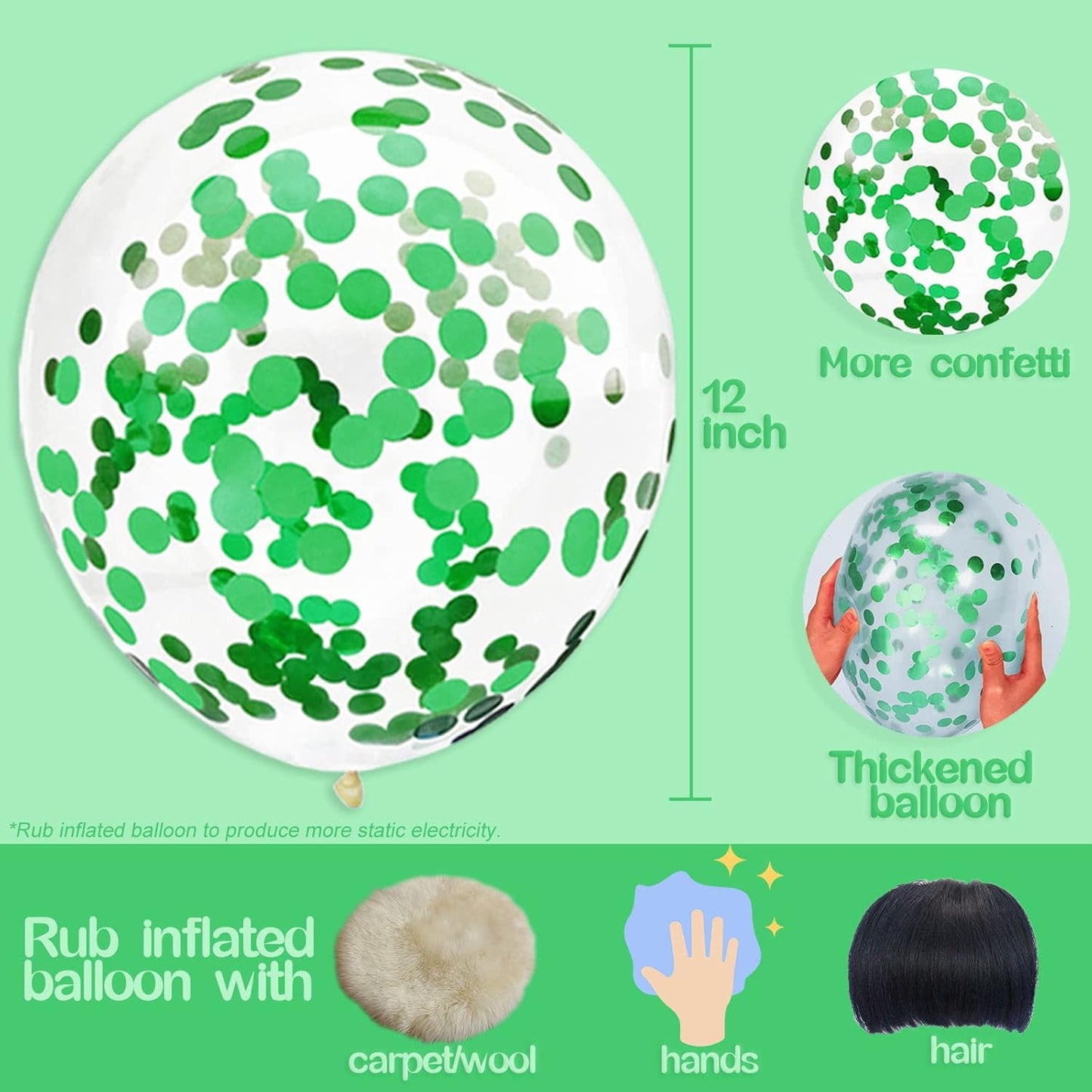 Green Confetti Balloons, 25 Pcs Thickened 12 Inch Clear Latex Balloon with Confetti Inside for Graduation Engagement Bridal Shower Party Baby Shower Gender Reveal Birthday Party Decoration Supplies