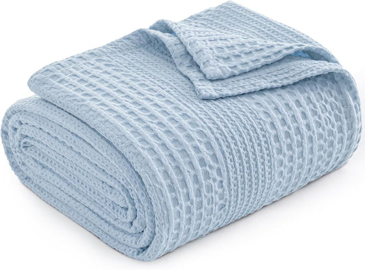 PHF Lightweight Waffle Weave Blanket Queen Size, Breathable & Ultra Soft, 90"x 90" Soft & Cozy Thin Blanket for All Season & Hot Sleepers, Bed, Home Decor - Sky Blue