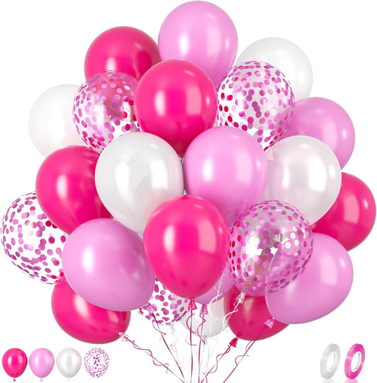 Paready Hot Pink Balloons Set, 60 Pcs 12 Inch Hot Pink Latex Balloons, Pink Confetti Balloon Hot Magenta Party Balloons for Birthday Wedding Baby Shower Princess Valentine's Party Decorations