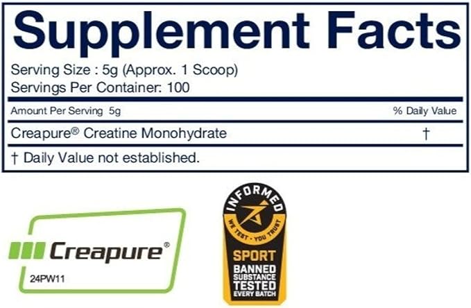 CREATINE Monohydrate Powder – Supports Energy, Brain & Muscle Health, and Recovery for Men & Women - Gluten & GMO Free, Soy Free, Sport Certified – Unflavored, 500 G, 100 Servings