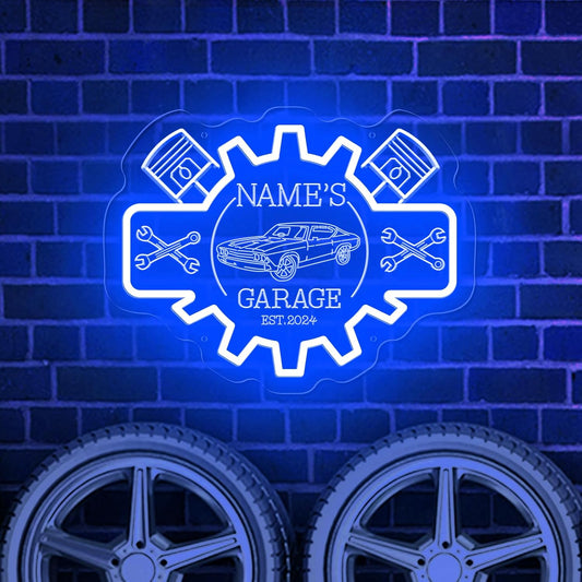 Custom Garage Neon Sign for Wall Decor, Personalized LED Garage Name Signs for Father's Day Gifts, Customized Dimmable Neon Lights for Workshop Carport Repair Shop Carbarn Man Cave Business