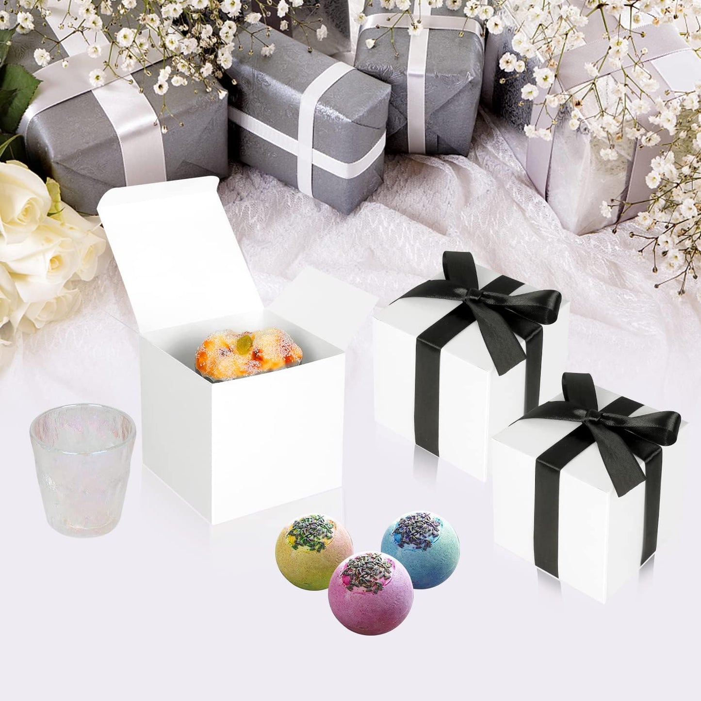 100 Pack Small Gift Boxes, 3x3x3 Inches Favor Boxes White Paper Gift Boxes with Lids for Presents, Crafting, Cupcake Boxes, Gifts, Candy Boxes for Wedding Party Bridal Shower Baby Shower Favors