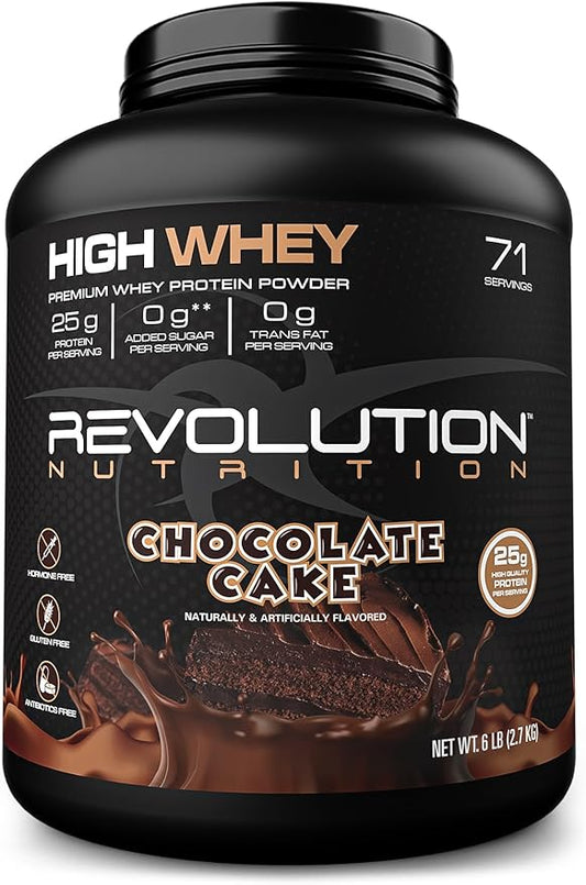 High Whey, Protein Powder 6LB, Whey Isolate, Gluten Free, Lean Muscle Mass for Men & Women, 25g of Protein Per Scoop, 2.7kg, 73 Servings (Chocolate Cake, 6 Pound)