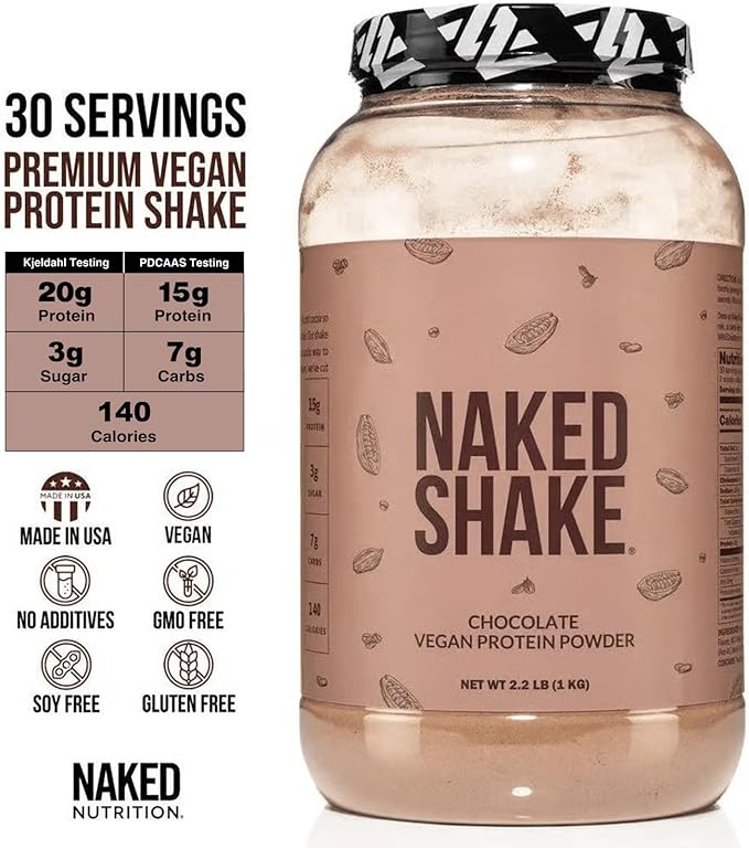 NAKED Shake - Chocolate Protein Powder - Plant Based Protein Shake with Mct Oil, Gluten-Free, Soy-Free, No Gmos Or Artificial Sweeteners - 30 Servings