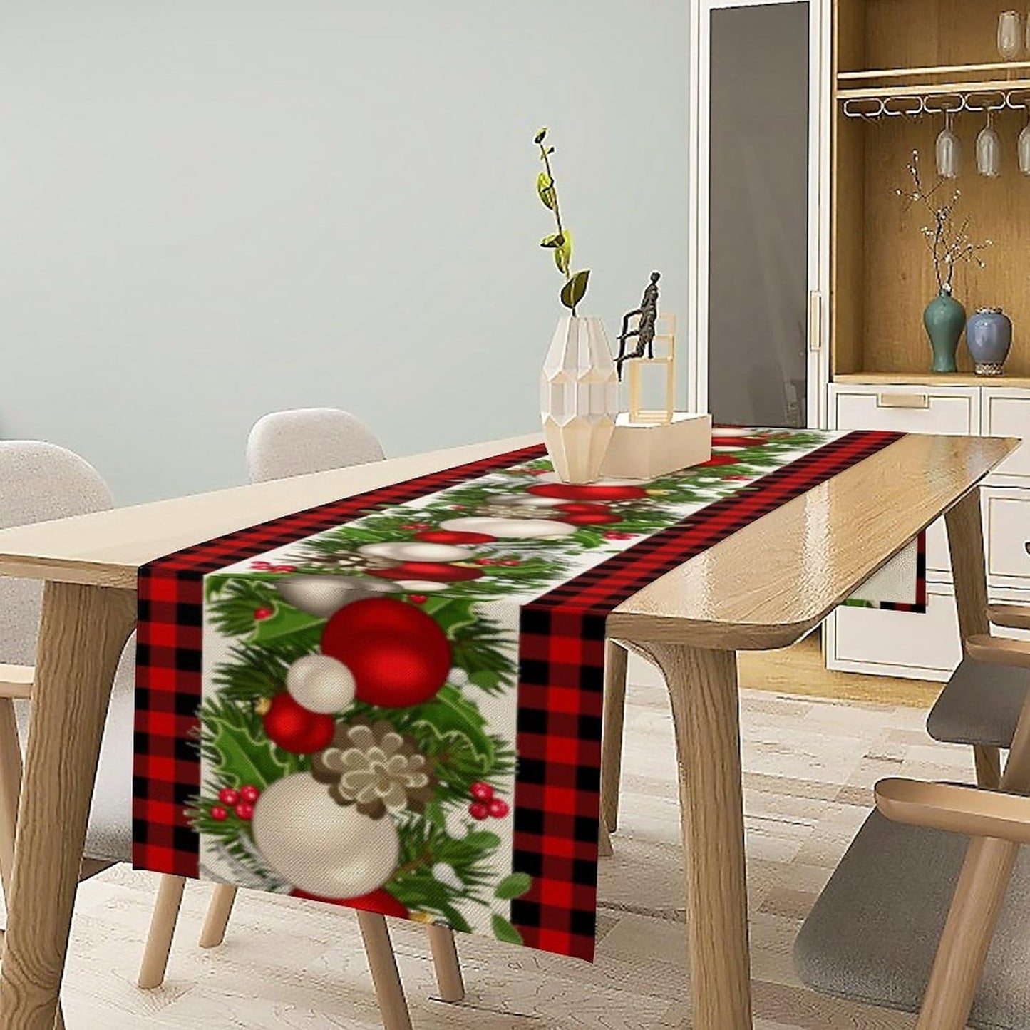Christmas Table Runner,Seasonal Winter Xmas Holiday Farmhouse Table Cloth Kitchen Dining Table Decoration for Home Party Decor 13x60 Inch