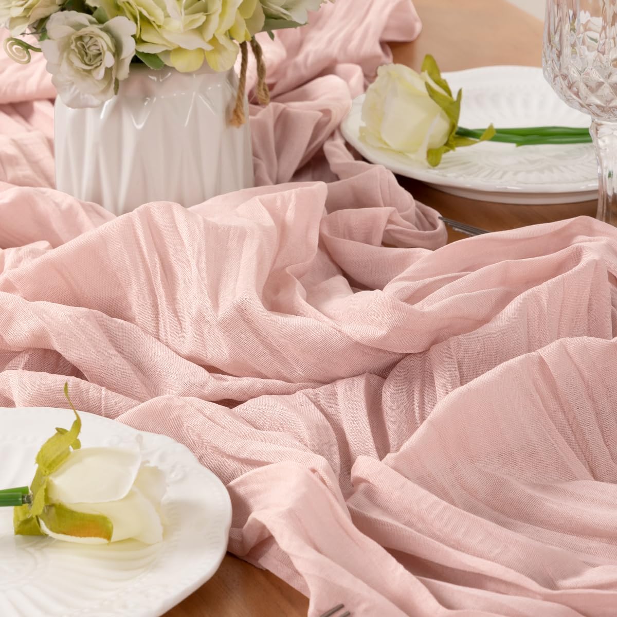 Dusty Pink Table Runner Cheesecloth Table Runner 10FT Farmhouse Table Runners 120 Inches Fall Table Decor Dining Room Centerpiece Wedding Boho Baby Shower Birthday