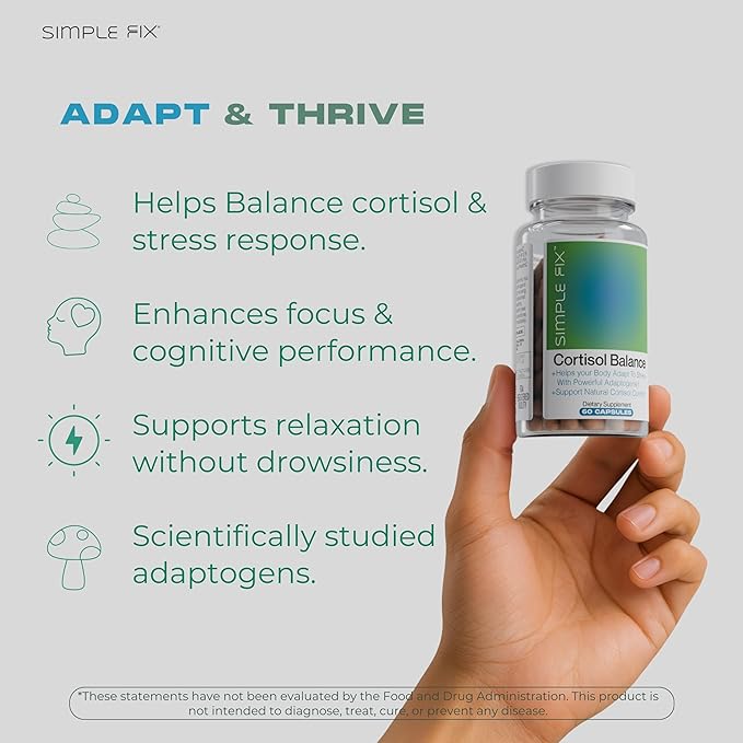 Cortisol Balance Supplement – Supports Stress, Focus & Daily Energy – with Ashwagandha, Rhodiola Rosea, L-Theanine, Magnesium, Zinc & B6 – Adaptogen Formula – Vegan Capsules