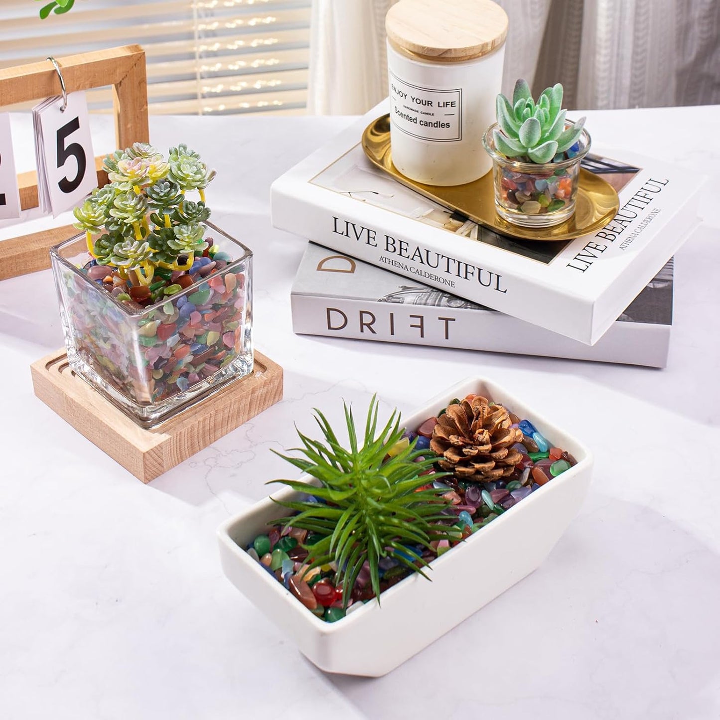 0.5 Lb/230g Multicolor Cat Eye Stones Pebbles Polished Aquarium Rocks Gravel, 7-9mm Natural Gemstones Tumbled Chips Bulk for Aquarium, Vase Fillers, Succulent Plants Decor