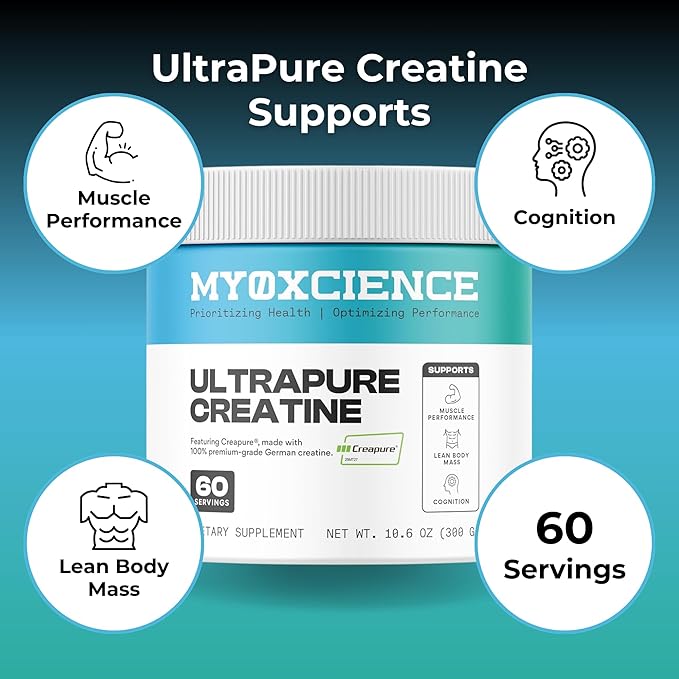 MYOXCIENCE UltraPure Creatine | Featuring Creapure | Supports Muscle Performance, Cognition and Lean Body Mass | 60 Servings