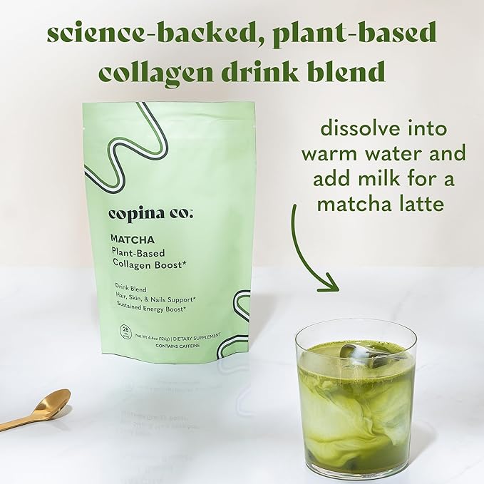 Matcha Beauty Vegan Collagen Booster Drink Blend: Plant Based Collagen Support Smoothie Drink Vegan Creamy Blend | Matcha Flavor | 1 Bag - 25 Servings per Bag