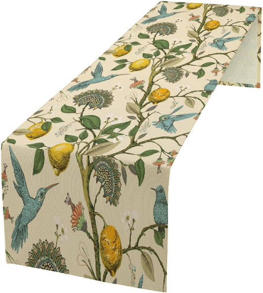 Table Runner with Flowers and Birds, Spring Plant Flowers Table Decoration Linen Table Runner Family Party Party Decorations 13x108 Inches