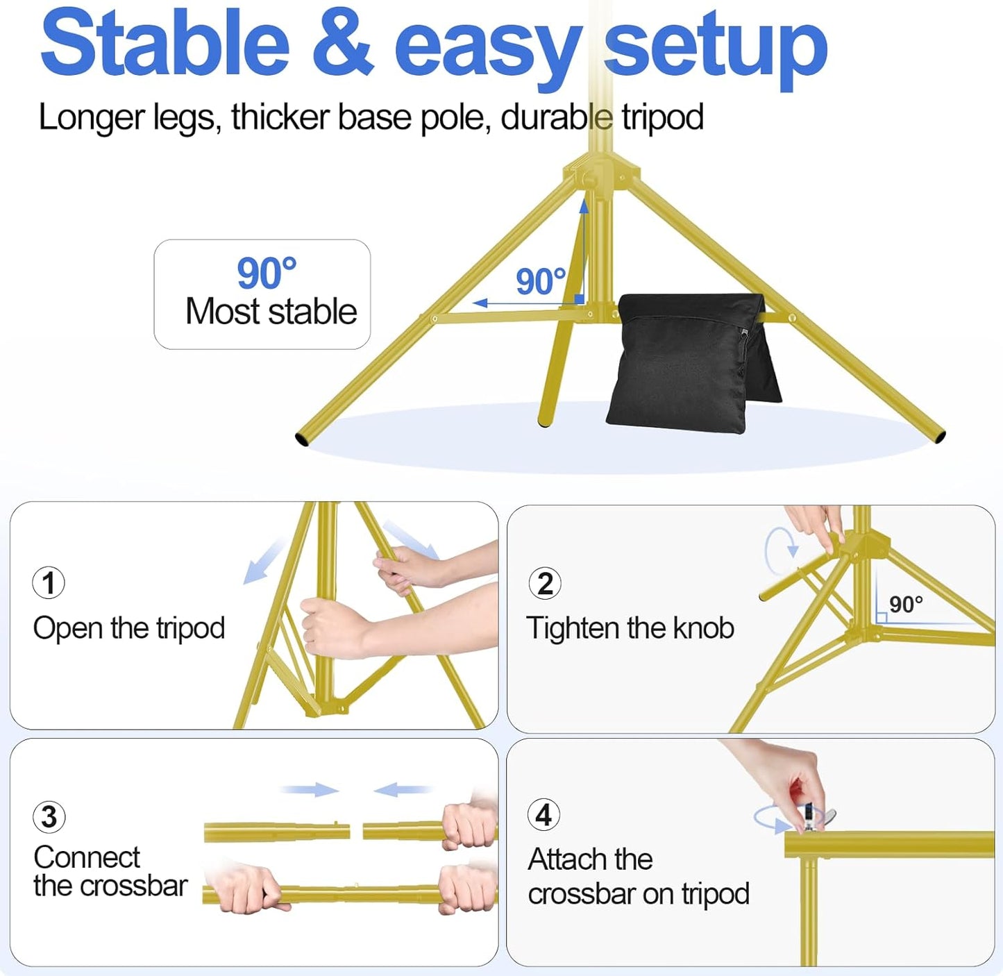 EMART Backdrop Stand 10x10ft(WxH) Photo Studio Adjustable Background Stand Support kit with 2 Crossbars, 8 Clamps, 2 Sandbags and Carry Bag for Parties, Events Decoration, Wedding -Titanium Gold
