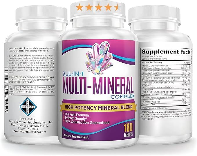 All-in-1 Multimineral Supplement Blend (Iron Free Formula) Multiminerals | Trace Minerals | High-Potency Multi Mineral Supplements | Mineral Complex | 90-Day Bulk Supply | 180 Tablets