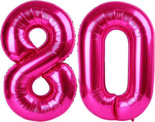 Hot Pink Foil Number 80 Balloon 40 Inch, Helium Mylar Eight Number 80 Birthday Balloons, 80th Hot Pink Women Men Wedding Anniversary, Graduations Party Supplies