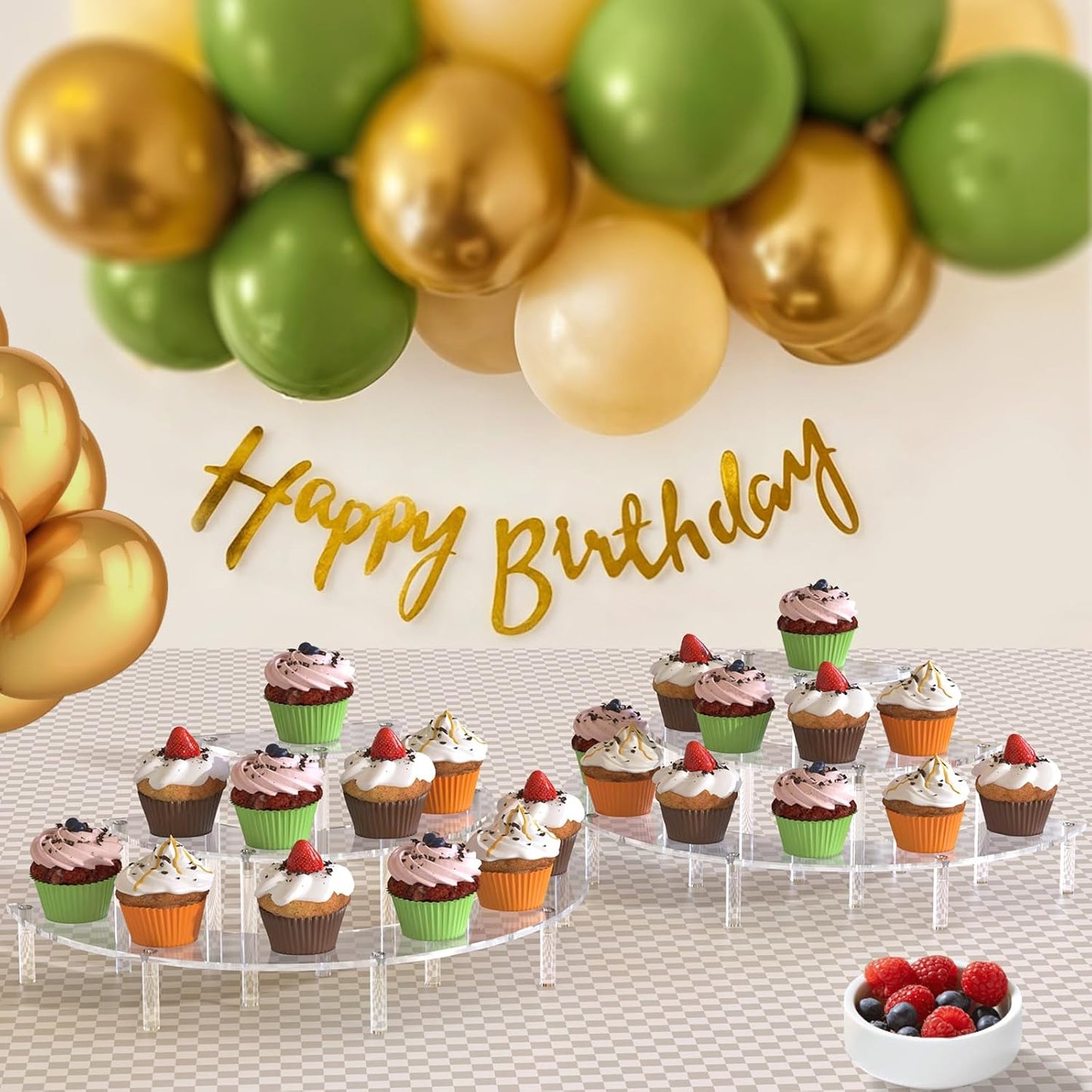 3 Tier Acrylic Display Risers 2 Pack, Half Moon Cupcake Stand, Clear Perfume Organizer, Dessert Stand for Display, Clear Display Stand for Food, Cupcake, Perfume, Collections